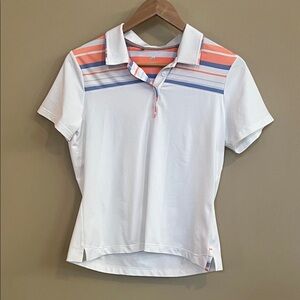 Adidas Golf Collared White, Periwinkle, and Creamy Orange Striped Polo